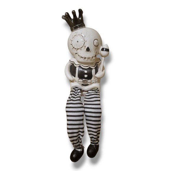 Halloween Skeleton Shelf Sitter Ceramic Crown, Body And Padded Fabric Legs - Picture 1 of 12